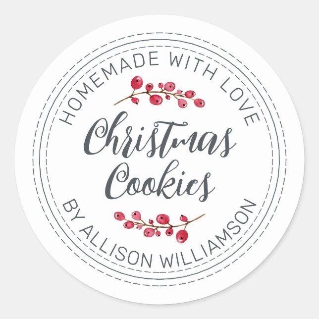 Rustic Homemade Christmas Cranberry Cookies  Classic Round Sticker (Front)