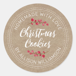 Rustic Homemade Christmas Cranberry Cookies Kraft Classic Round Sticker
