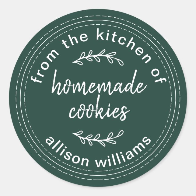 Rustic Homemade Cookies Dark Green Classic Round Sticker (Front)