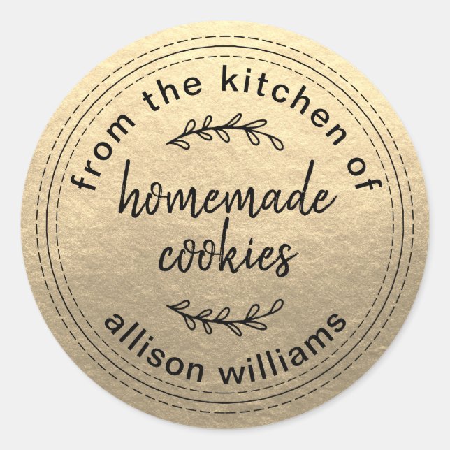 Rustic Homemade Cookies From the Kitchen of Gold Classic Round Sticker (Front)
