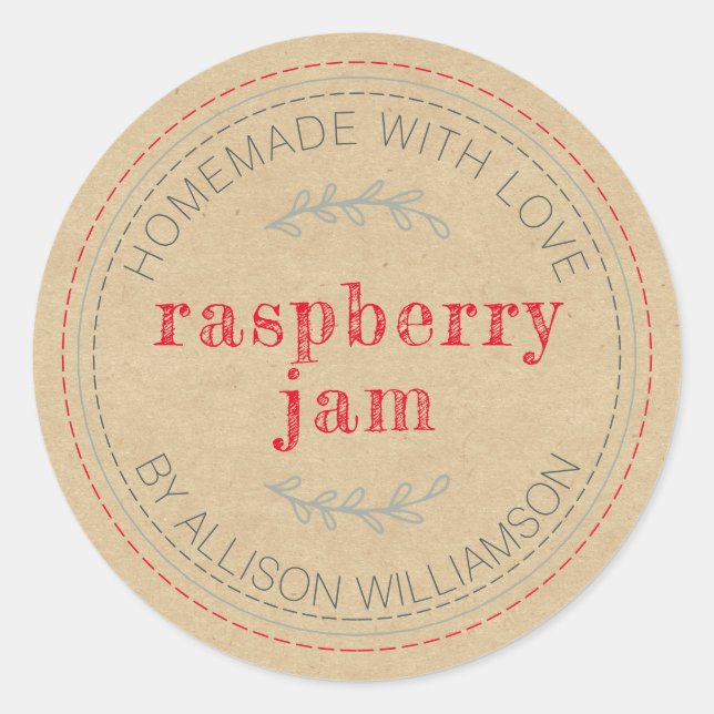 Rustic Homemade Jam Can Kraft Paper Jar Classic Round Sticker (Front)