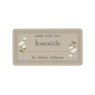 Rustic Homemade Label Cotton Sprig Gray