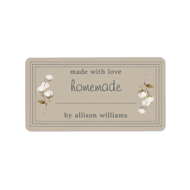 Rustic Homemade Label Cotton Sprig Gray (Front)