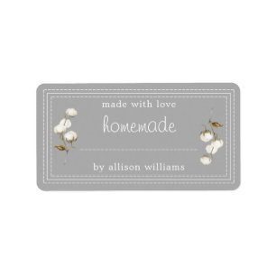 Rustic Homemade Label Cotton Sprig Grey