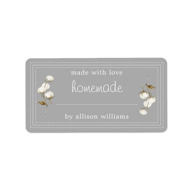 Rustic Homemade Label Cotton Sprig Grey (Front)