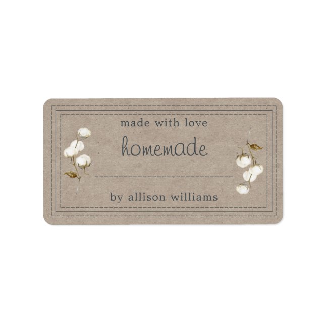 Rustic Homemade Label Cotton Sprig Kraft Paper (Front)