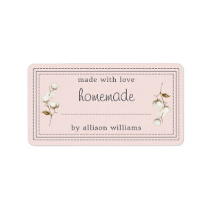 Rustic Homemade Label Cotton Sprig Pink