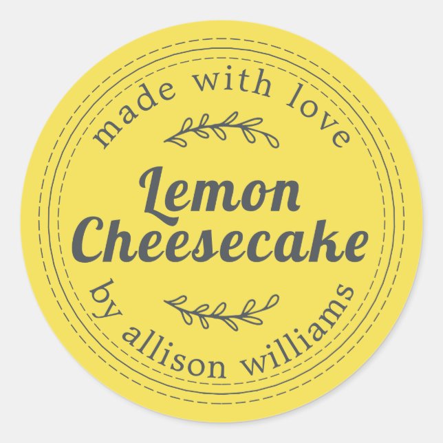 Rustic Homemade Lemon Cheesecake Yellow Classic Round Sticker (Front)