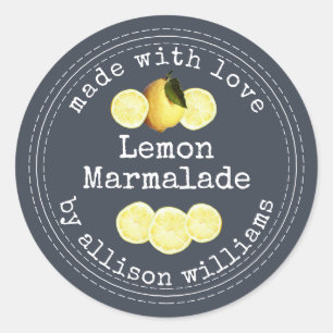 Rustic Homemade Lemon Marmalade Dark Blue Classic Round Sticker