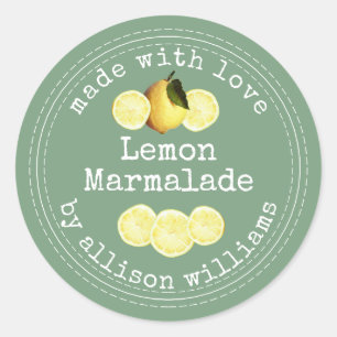 Rustic Homemade Lemon Marmalade Green Classic Round Sticker