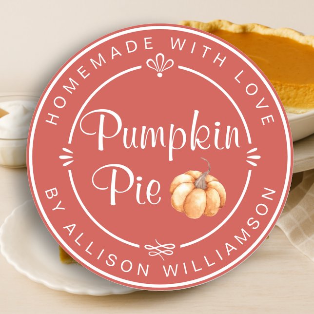 Rustic Homemade Pumpkin Pie Fall Red Classic Round Sticker (Creator Uploaded)