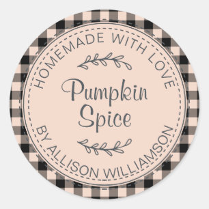 Rustic Homemade Pumpkin Spice Cream Check Classic Round Sticker