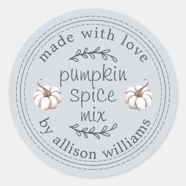 Rustic Homemade Pumpkin Spice Mix Blue Classic Round Sticker (Front)
