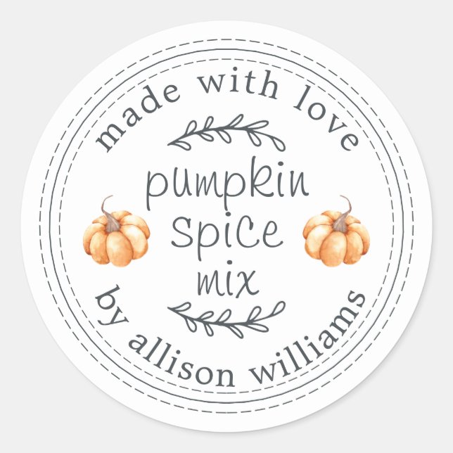 Rustic Homemade Pumpkin Spice Mix Simple Classic Round Sticker (Front)