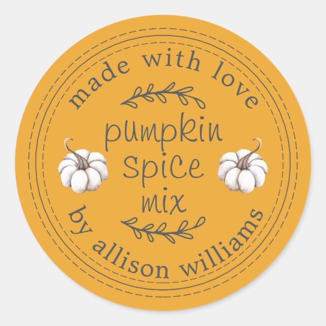 Rustic Homemade Pumpkin Spice Mix Yellow Classic Round Sticker (Front)
