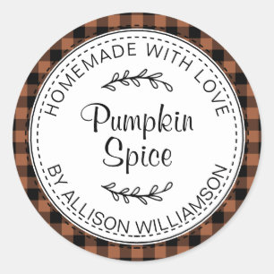 Rustic Homemade Pumpkin Spice TerraCotta Check Classic Round Sticker