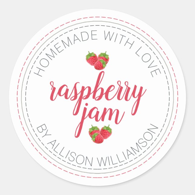 Rustic Homemade Raspberry Jam Can Jar White Classic Round Sticker (Front)