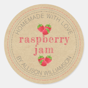 Rustic Homemade Raspberry Jam Can Kraft Paper Jar Classic Round Sticker
