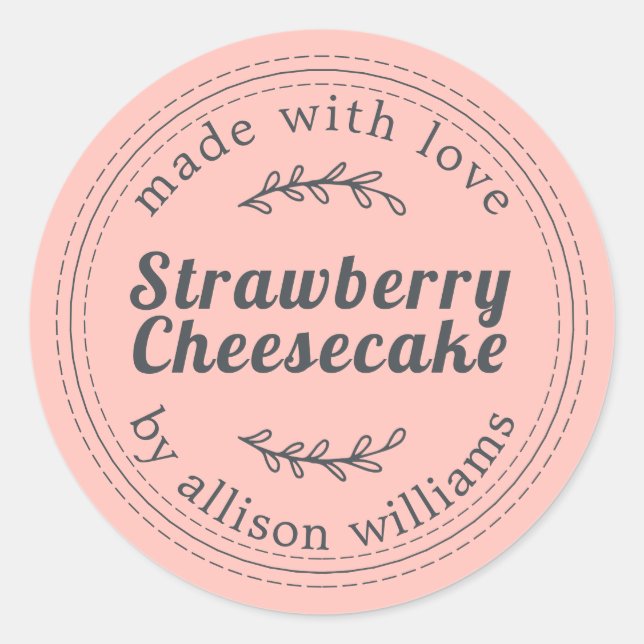 Rustic Homemade Strawberry Cheesecake Pink Classic Round Sticker (Front)