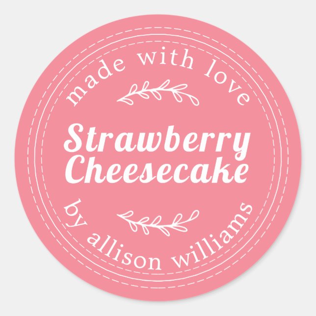 Rustic Homemade Strawberry Cheesecake Pink Classic Round Sticker (Front)
