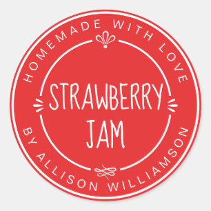 Rustic Homemade Strawberry Jam Canning Bright Red Classic Round Sticker