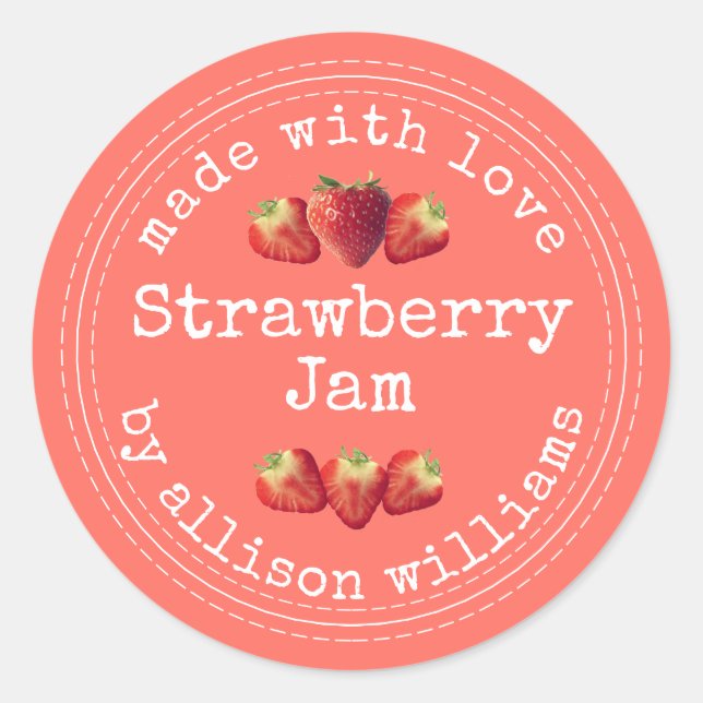 Rustic Homemade Strawberry Jam Classic Round Stick Sticker (Front)