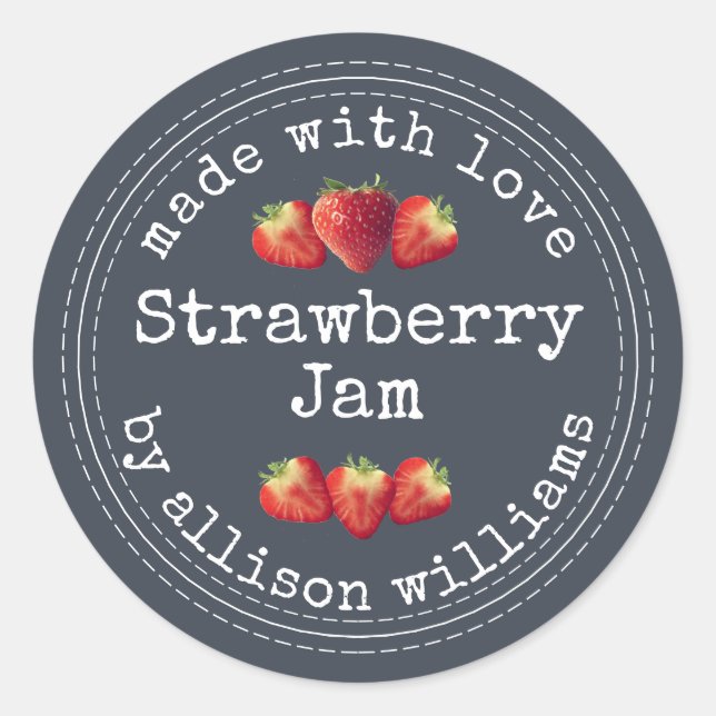 Rustic Homemade Strawberry Jam Classic Round Stick Sticker (Front)
