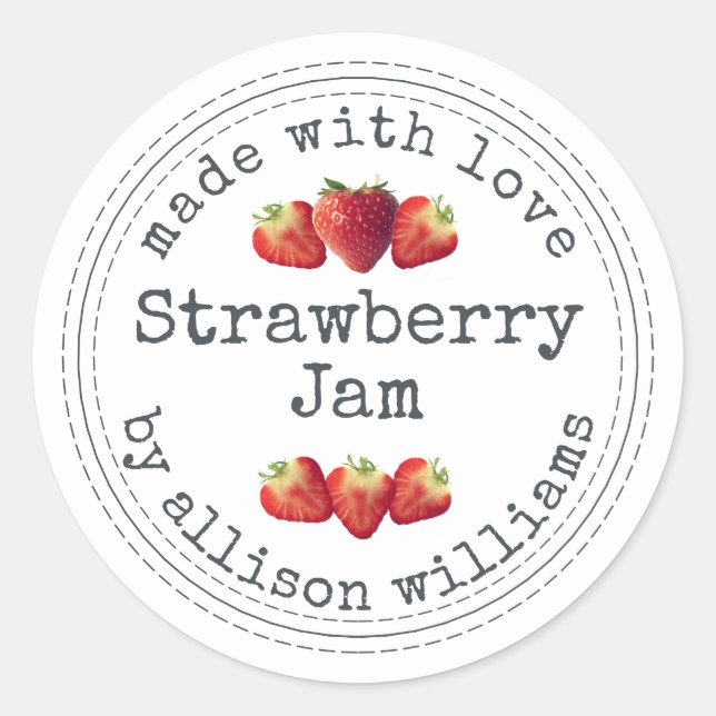Rustic Homemade Strawberry Jam Classic Round Sticker (Front)