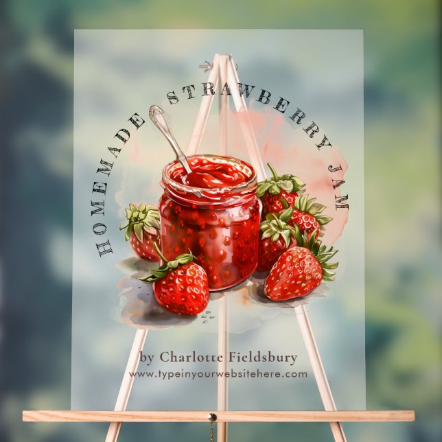 Rustic Homemade Strawberry Jam Farmers Market Acrylic Sign (Neutral)