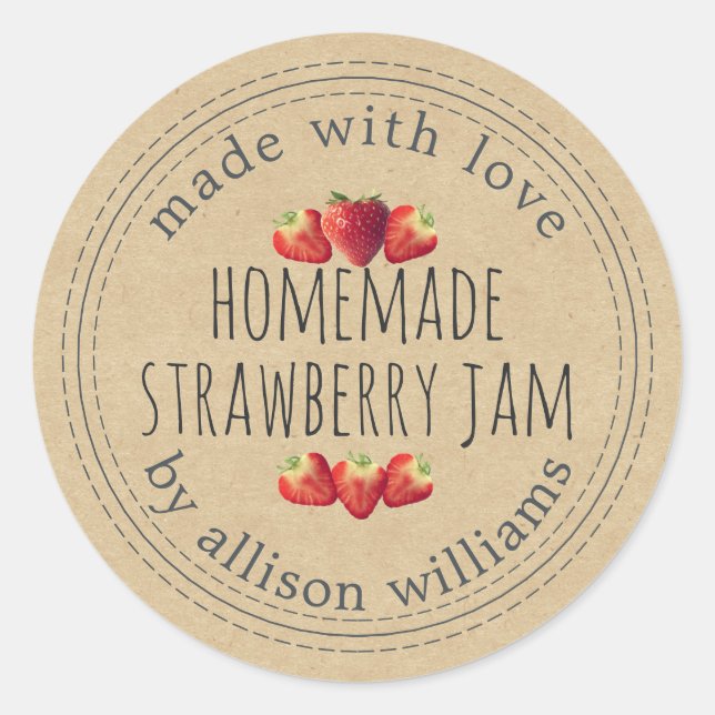 Rustic Homemade Strawberry Jam Kraft Paper Classic Round Sticker (Front)