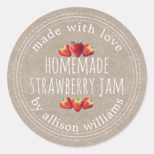 Rustic Homemade Strawberry Jam Kraft Paper Classic Round Sticker