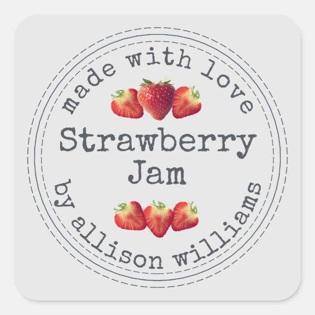 Rustic Homemade Strawberry Jam Light Grey Square Sticker (Front)