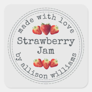 Rustic Homemade Strawberry Jam Light Grey Square Sticker