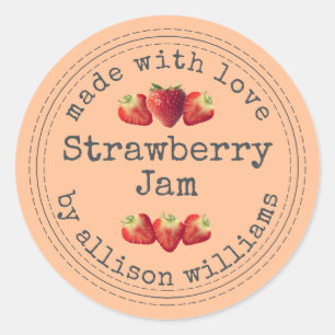 Rustic Homemade Strawberry Jam Peach Orange Classic Round Sticker