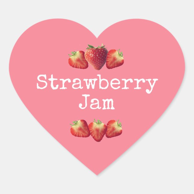 Rustic Homemade Strawberry Jam Pink Heart Sticker (Front)