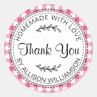 Rustic Homemade Thank You Hot Pink Check Pattern