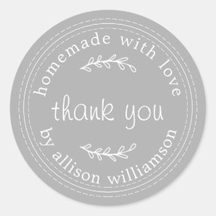 Rustic Homemade With Love Grey Thank You Classic Round Sticker