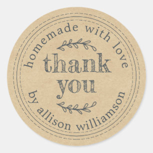 Rustic Homemade With Love Kraft Paper Thank You Cl Classic Round Sticker