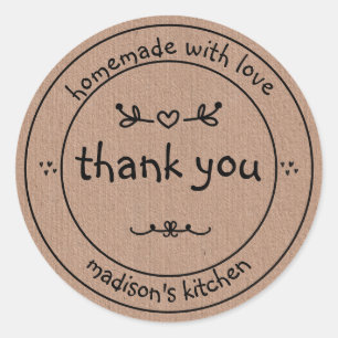 Rustic Homemade with Love Kraft Paper Thank You Classic Round Sticker