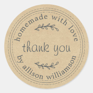 Rustic Homemade With Love Kraft Paper Thank You Classic Round Sticker