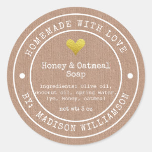 Rustic Homemade with Love Soap Label ingredients