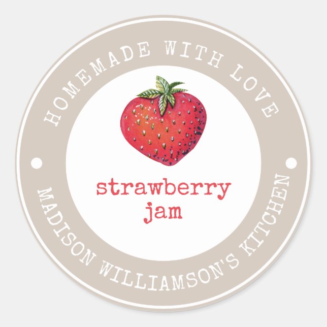 Rustic Homemade with Love  | Strawberry Jam Label (Front)