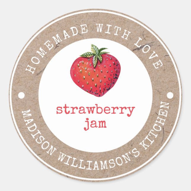 Rustic Homemade with Love  | Strawberry Jam Label (Front)