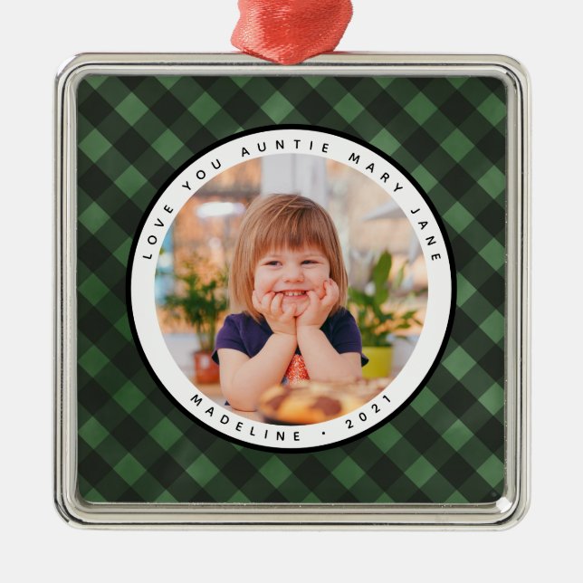 Rustic Homespun Country Photo Aunt  Metal Ornament (Front)