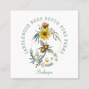 Rustic Honey Bee Apiary Dandelion Floral Square Square Business Card