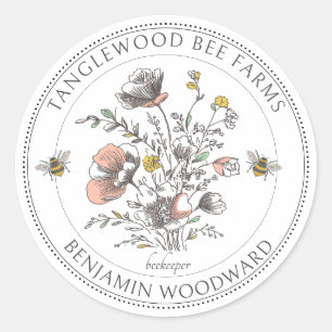 Rustic Honey Bee Florals Apiary Beekeeper Honey Classic Round Sticker