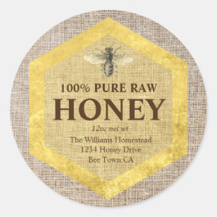 Rustic Honey Jar Label Honey Bee & Apiary Name