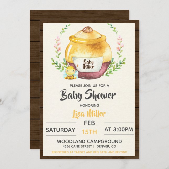 Rustic Honey Pot & Bee Baby Shower Invitation (Front/Back)