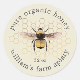 Rustic Honeybee Apiary GHoneycomb Antique White Classic Round Sticker