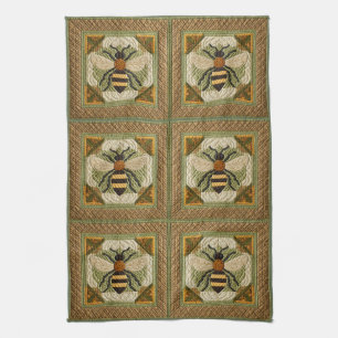 Rustic Honeybee Faux Quilt Two Tea Towel